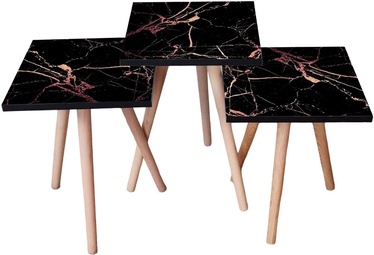 Набор журнальных столиков Kalune Design 3SHP181, черный/многоцветный, 35 см x 35 см x 52 см