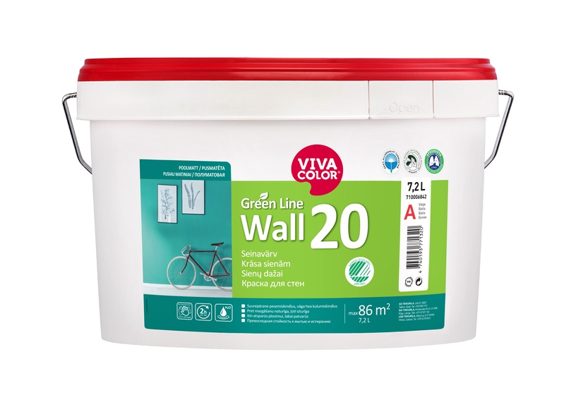 Seinavärv Vivacolor Green Line Wall 20, valge, 7.2 l