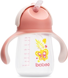 Питьевая бутылка с силиконовой соломинкой Baboo Butterfly, 260 мл, 9 мес., пластик/силикон, розовый