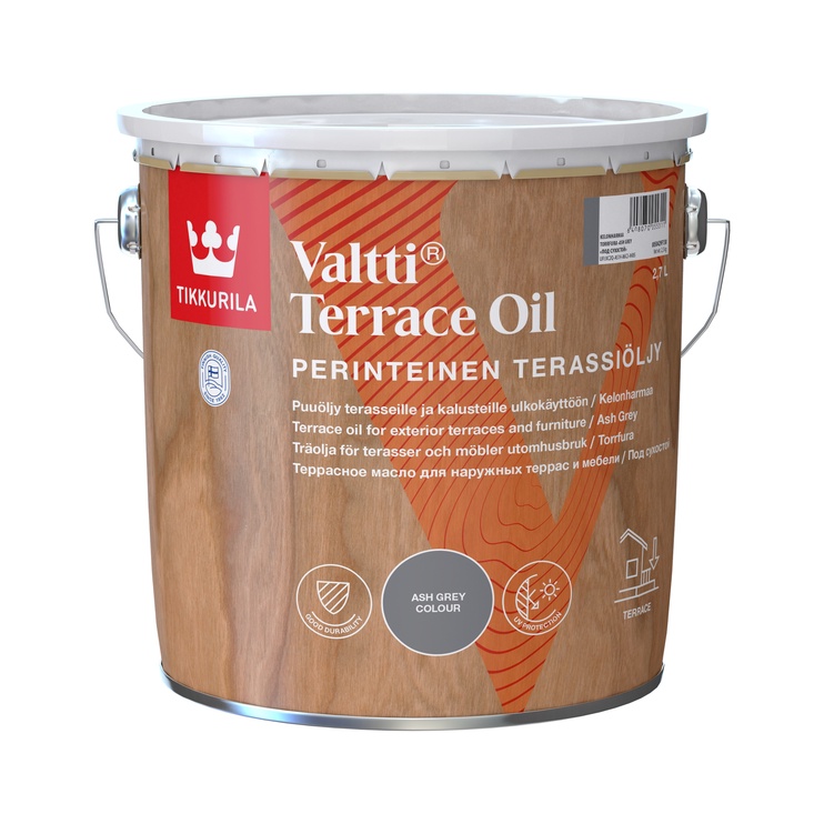 Древесное масло Tikkurila Valtti Terrace Oil, серый, 2.7 l