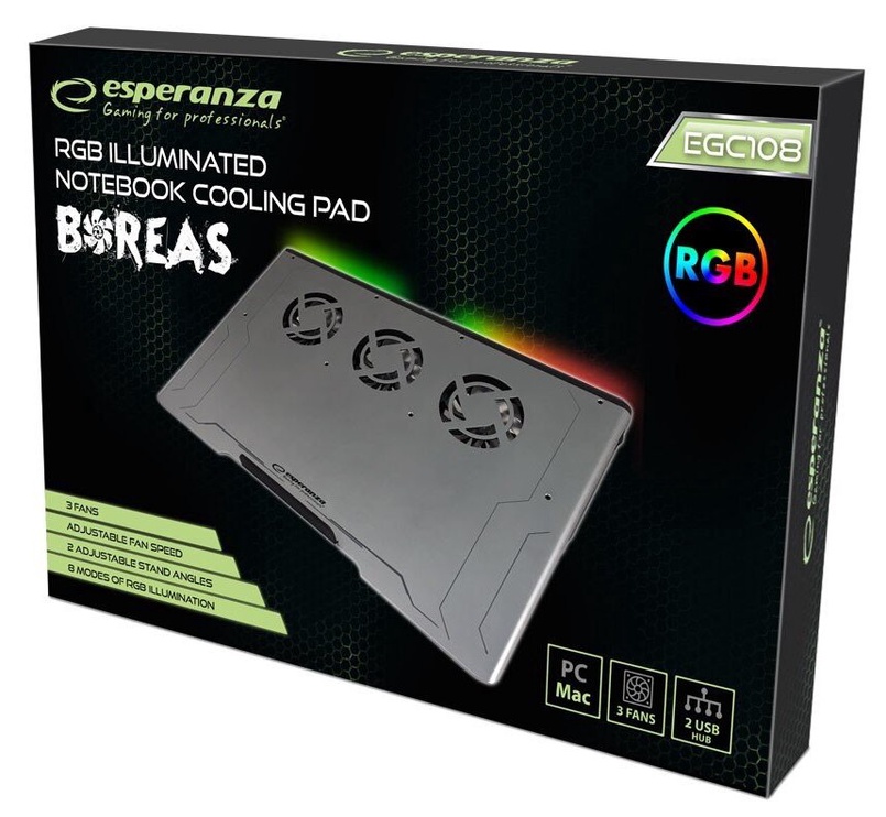 Вентилятор ноутбука Esperanza RGB Boreas, 42 см x 27 см x 3 см