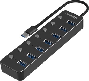 USB jaotur Sandberg USB 3.0 Hub 7 Ports 134-33, must, 0.24 m