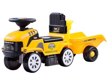 Stumjams rotaļu traktors ar piekabi, dzeltena