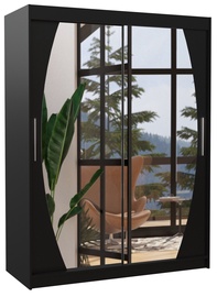 Riidekapp ADRK Alen 150, must, 58 cm x 150 cm x 200 cm, peegliga
