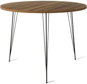 Pusdienu galds Kalune Design Sandalf, melna/valriekstu, 900 mm x 900 mm x 750 mm