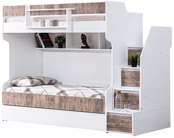 Divstāvīga gulta Kalune Design Cesur 106DNV1266, balta/valriekstu, 101 x 245 cm