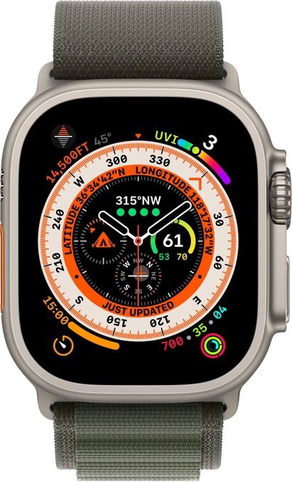 Nutikell Apple Watch Ultra GPS + Cellular, 49mm Titanium Case with Green Alpine Loop - Medium