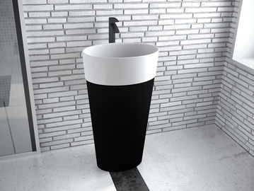 Brīvi stāvoša izlietne Besco Uniqa Black&White, akmens masas, 32 cm x 46 cm x 84 cm