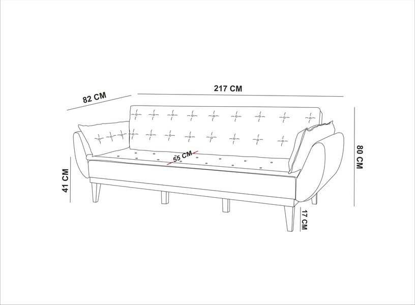 Dīvāns-gulta Artie Fiona, krēmkrāsa, 82 x 217 cm x 80 cm