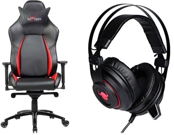 Spēļu krēsls Red Fighter C2 + H3 Headphones, 54 x 57.5 x 135.5 - 143 cm, melna/sarkana