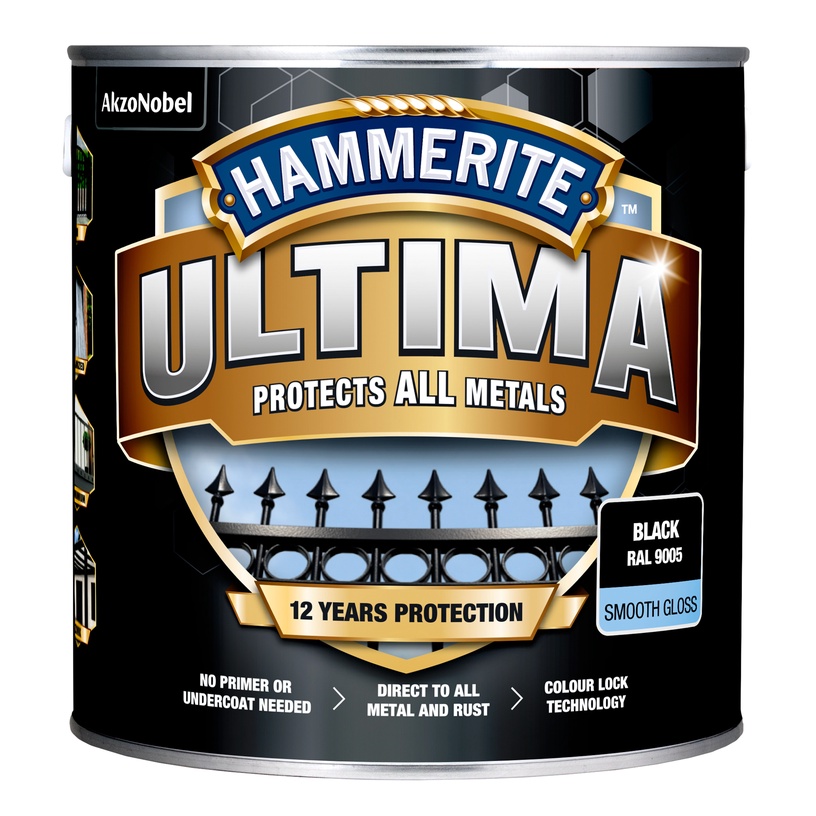 Emailvärv, korrosioonivastane metallkonstruktsioonidele Hammerite Ultima Smooth, läikiv, 2.2 l, pruun