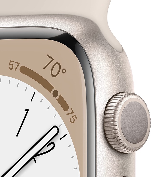 Viedais pulkstenis Apple Watch Series 8 GPS 45mm Starlight Aluminium Case with Starlight Sport Band - Regular, bēša