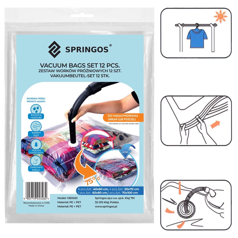 Vakuummaisa komplekts Springos VB0020, 60 cm x 40 cm, politelēns (pe)/plastmasa (pa), 12 gab.