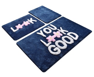 Vannitoamattide komplekt Foutastic Look 359CHL3235, sinine/valge/roosa, 1000 mm x 600 mm