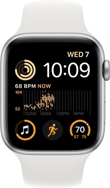 Умные часы Apple Watch SE GPS + Cellular (2nd Gen) 44mm Silver Aluminium Case with White Sport Band - Regular, серебристый
