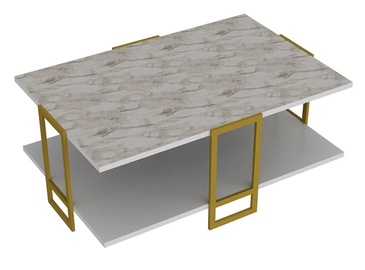 Kafijas galdiņš Kalune Design Polka, zelta/balta, 915 mm x 615 mm x 366 mm
