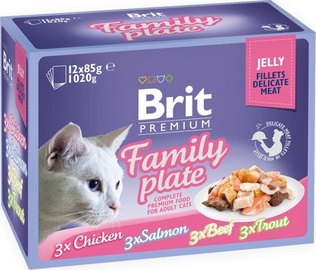 Mitrā kaķu barība Brit Premium Family Plate, liellopa gaļa/vistas gaļa/lasis, 1.02 kg, 12 gab.