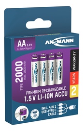 Аккумуляторные батарейки Ansmann, AA, 1800 мАч, 4 шт.
