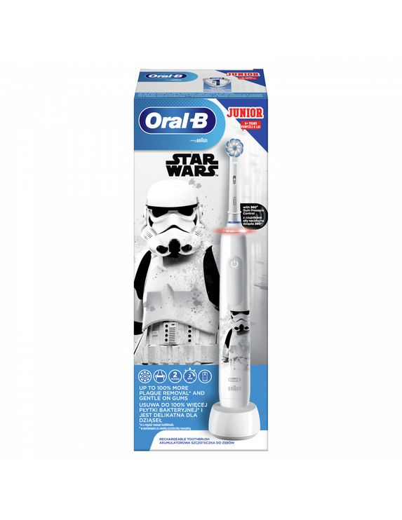 Электрическая зубная щетка Braun Oral-B Pro3 Junior Star Wars, белый/черный