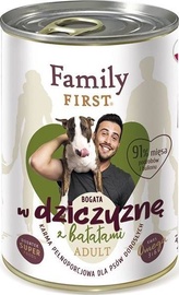 Mitrā barība (konservi) suņiem Family First Adult Rabbit With Pear, truša gaļa, 0.4 kg