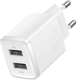 Telefoni laadija Baseus Compact Charger 2U, 2 x USB, 0.1 m, valge, 10.5 W