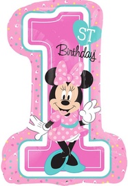 Balons Amscan SuperShape XL Minnie 1st Birthday P38, rozā
