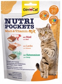 Kārumi kaķiem Gimborn Nutri Pockets Malt & Vitamin Mix, liellopa gaļa/lasis/kaķumētra, 0.15 kg