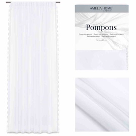 Дневные шторы AmeliaHome Pompons Pleat, белый, 270 см x 140 см