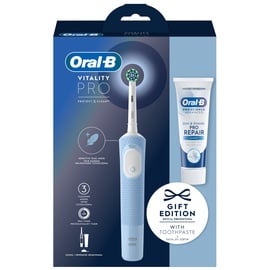 Elektrinis dantų šepetėlis Oral-B Vitality Pro Protect X Clean Vapor Blue D103.413.3D + Hambapasta Gum Care, šviesiai mėlynas