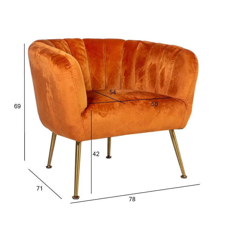 Fotelis Home4you Tucker 20155, oranžinis, 78 cm x 71 cm x 69 cm
