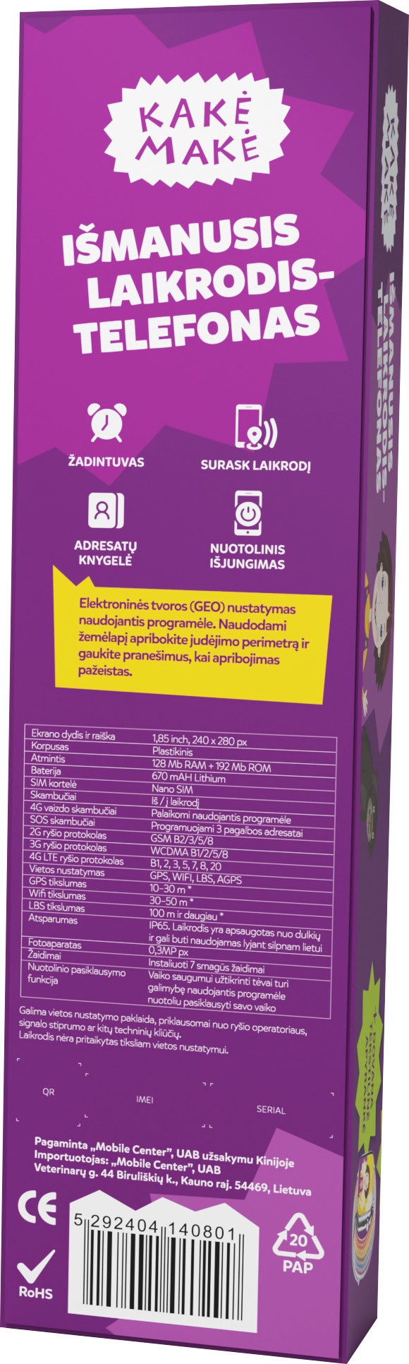 Viedais pulkstenis Kakė Makė KAKĖ MAKĖ 4G/Lte IP65, melna
