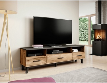 TV staliukas Cama Meble Lotta, juodas/ąžuolo, 180 cm x 40 cm x 53 cm