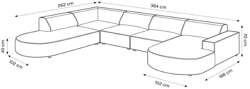 Stūra dīvāns Micadoni Home Jodie Rounded Panoramic 7 Seats, gaiši brūna, kreisais, 364 x 262 cm x 70 cm