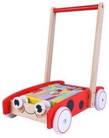 Stumjamās rotaļlietas EcoToys Wooden Cart 2112, 45.5 cm, brūna/sarkana/daudzkrāsaina