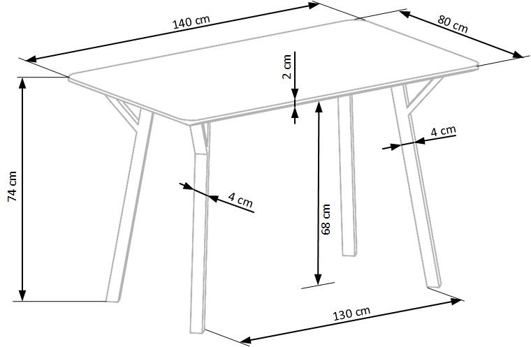Pusdienu galds Balrog, melna/pelēka, 140 cm x 80 cm x 74 cm