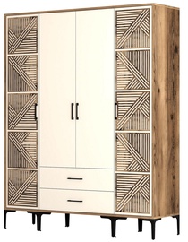 Skapis Kalune Design Kumsal PTP, valriekstu/krēmkrāsa, 47.5 cm x 160 cm x 201.4 cm