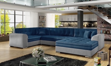 Stūra dīvāns Damario Monolith 77 & Monolith 84, zila/pelēka, labais, 189 x 338 x 78 cm