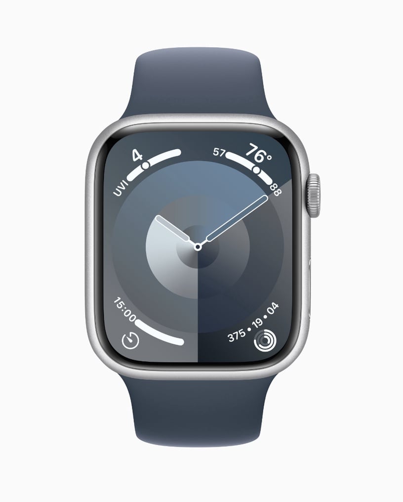 Умные часы Apple Watch Series 9 GPS + Cellular, 45mm Silver Aluminium Storm Blue Sport Band M/L, серебристый