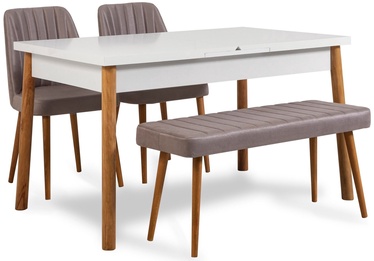 Ēdamistabas komplekts Kalune Design Santiago 0701 - 3 AB, balts/pelēks/priedes