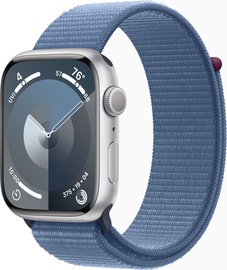 Viedais pulkstenis Apple Watch Series 9 GPS, 45mm Silver Aluminium Winter Blue Sport Loop, sudraba