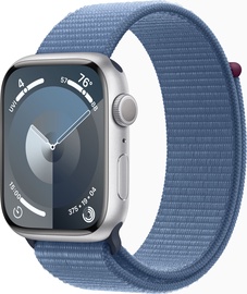 Умные часы Apple Watch Series 9 GPS, 45mm Silver Aluminium Winter Blue Sport Loop, серебристый