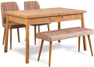 Ēdamistabas komplekts Kalune Design Santiago 0900 - 3 A, priedes/gaiši rozā