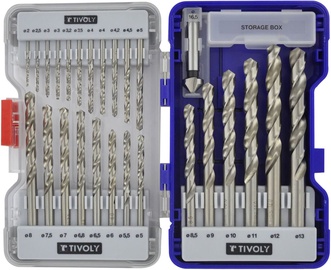 Metallist puurikomplekt Tivoly 11452070002, metall/teras, hss, silindriline, 2 mm x 20.5 cm, 26 tk