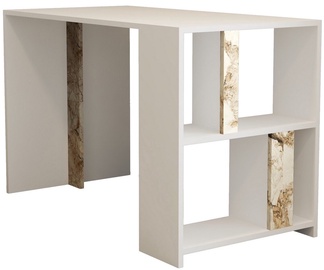 Rašomasis stalas su lentyna Kalune Design Lima Marble, rudas/baltas/smėlio