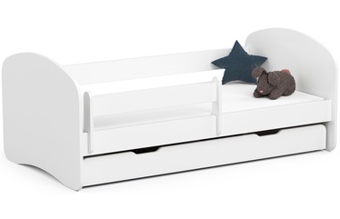 Bērnu gulta vienvietīga Akord Furniture Factory Smile, balta, 80 x 160 cm, ar nodalījumu gultas veļai, ar matraci