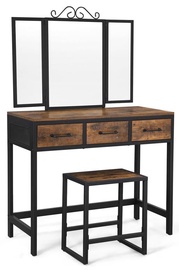 Kosmetinis staliukas Songmics Alinru Industrial, rudas/juodas, 90 cm x 40 cm x 137.5 cm, su veidrodžiu