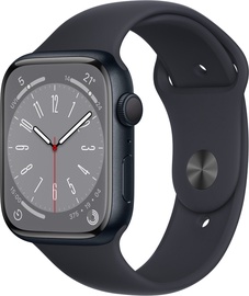Viedais pulkstenis Apple Watch Series 8 GPS + Cellular 45mm Midnight Aluminium Case with Midnight Sport Band - Regular, melna