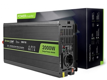 Sprieguma pārveidotājs Green Cell Car Power Inverter 12V to 230V 2000W/4000W, melna