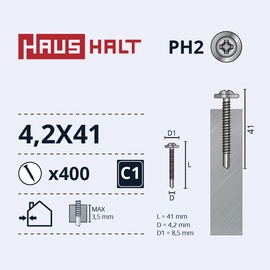 Саморез Haushalt DIN 14566, 4.2x41 мм, 400 шт.