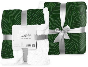 Плед Faro Sherpa Green Leaves, белый/зеленый, 150 см x 200 см